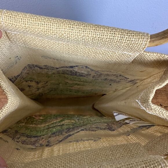 Mural Painted Canvas Tan Green Art Design Tote Purse with Wooden Handles - Picture 5 of 7